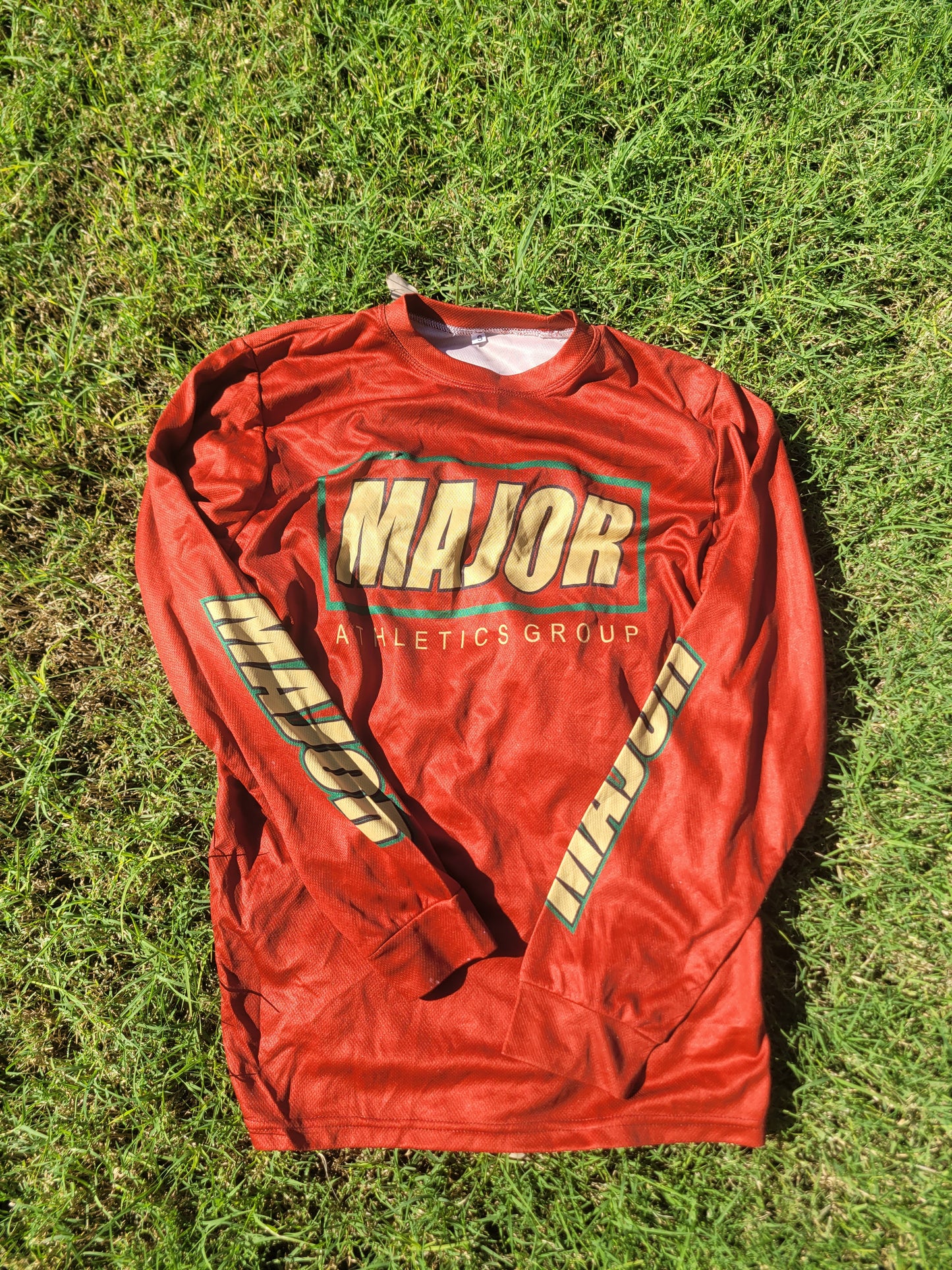 Rust red/tan long sleeve dri fit jersey